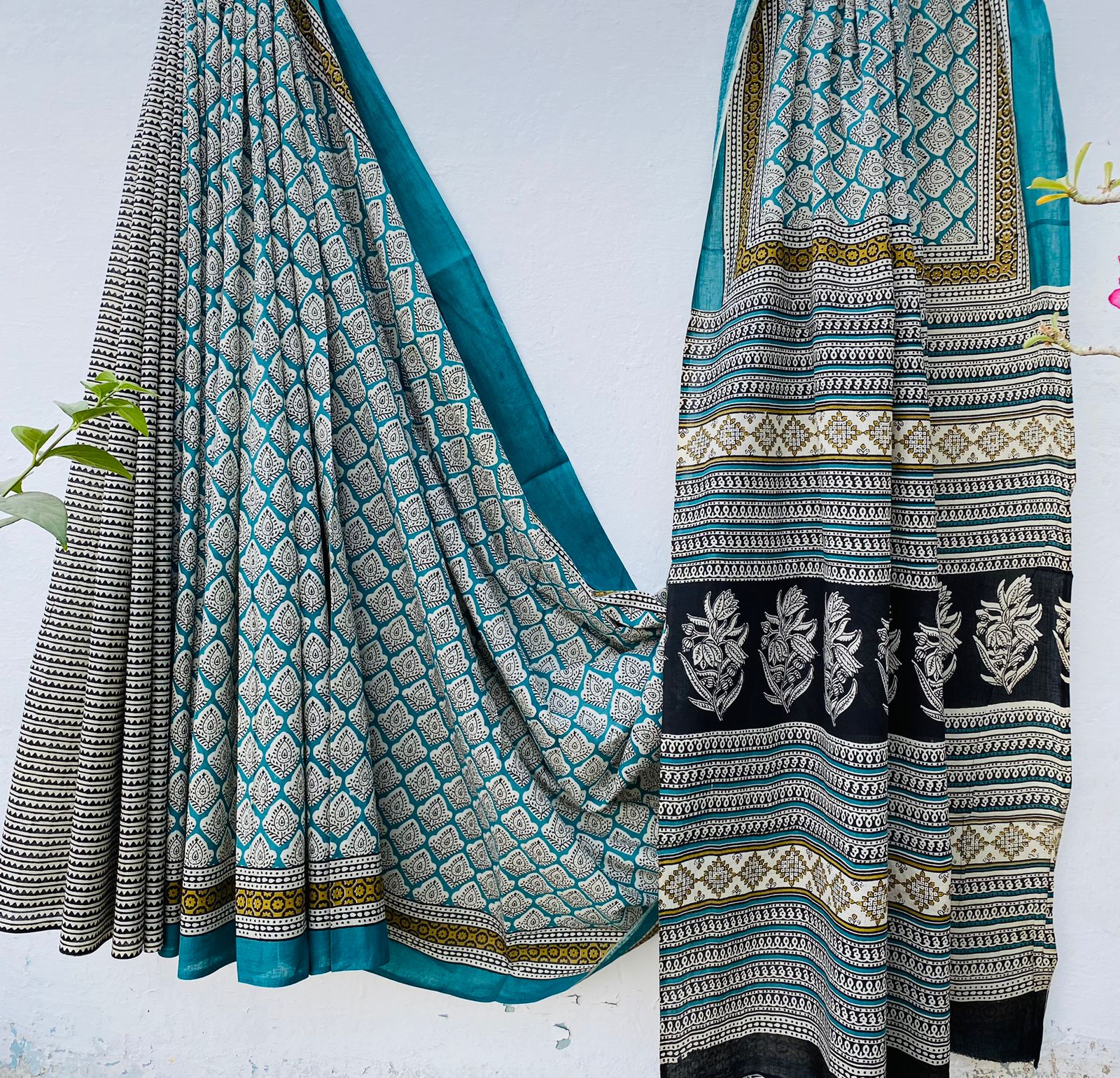 Hand block print soft cotton saree with blouse